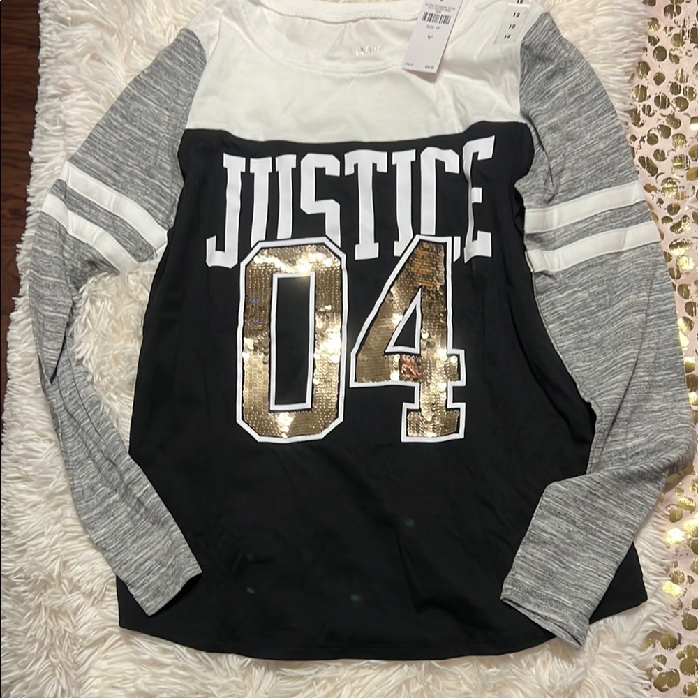 Justice Kids Black and Gray Long Sleeve Top
